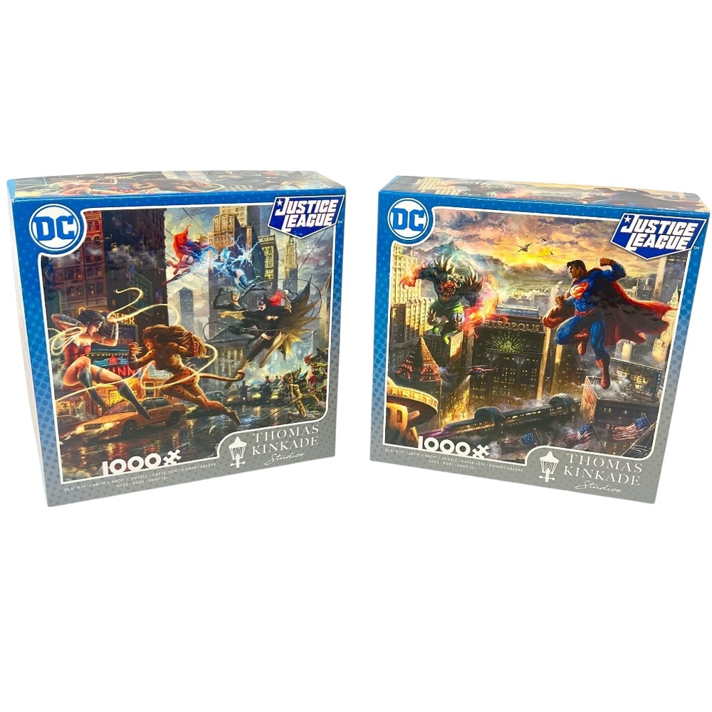 DC Justice League Thomas Kinkade Jigsaw 1000 Piece Puzzles *Lot of 2* NIP